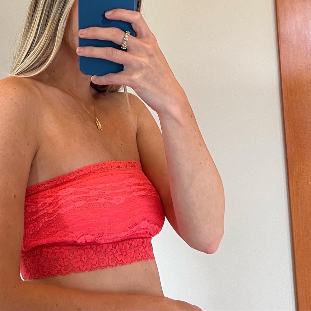 Free People Neon Coral Lace Bandeau